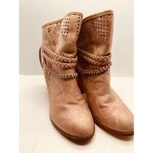 Not Rated Women's Tan Rhinestone Ankle Boots w/Braided Strap Accents Size 8